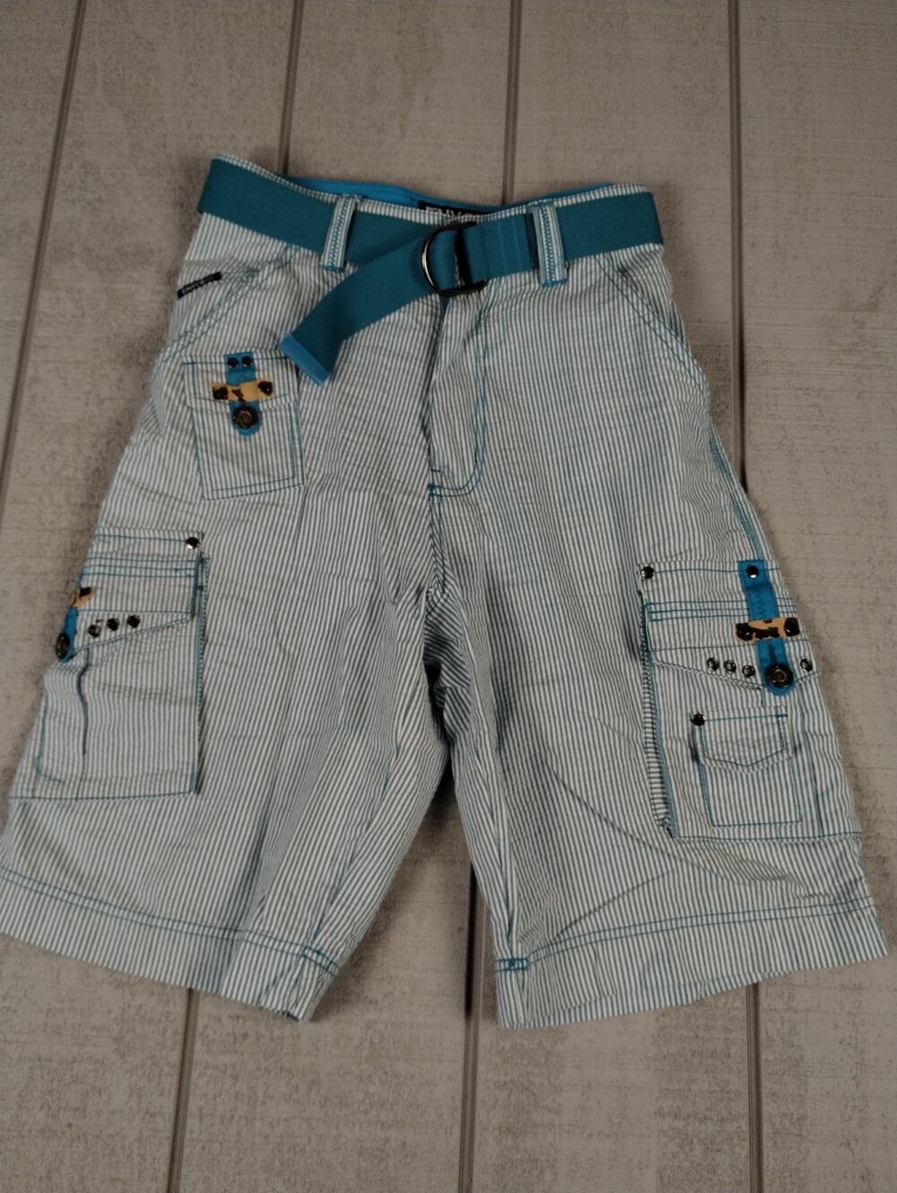 Enyce Belted Striped Cargo Shorts Mens 32 Blue Y2K Streetwear